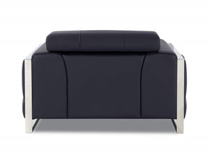 Homeroots 48" Black And Silver Italian Leather Club Chair Black  476498