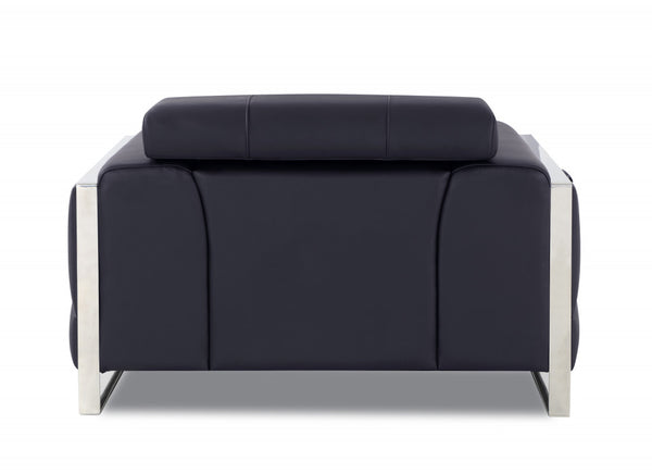 Homeroots 48" Black And Silver Italian Leather Club Chair Black  476498