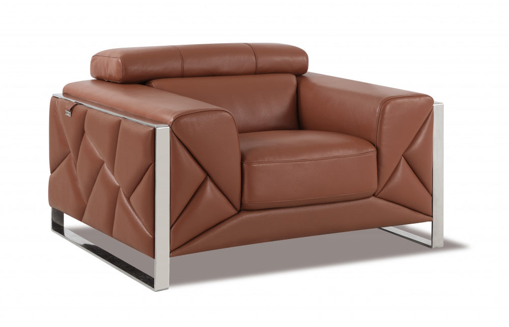 Homeroots Mod Terra Cotta Leather And Chrome Deco Accent Chair Camel  476499