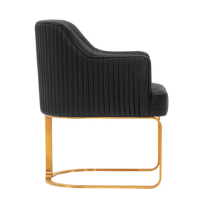 English Elm Raya Solid Wood Vegan Leather Dining Chair with Gold Geometric Base, Ribbed Back & High-Density Foam Black B365P397724