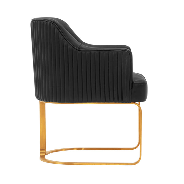 English Elm Raya Solid Wood Vegan Leather Dining Chair with Gold Geometric Base, Ribbed Back & High-Density Foam Black B365P397724