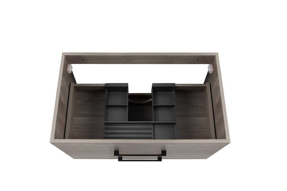 English Elm 32-Inch Modern Grey Wood Grain Wall-Mounted Bathroom Vanity With Soft-Close Drawers & Sink W3151S00006