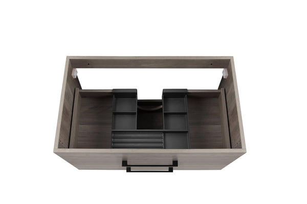 English Elm 32-Inch Modern Grey Wood Grain Wall-Mounted Bathroom Vanity With Soft-Close Drawers & Sink W3151S00006