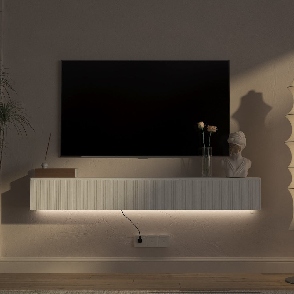 English Elm Floating Wall Mounted Tv Stand with Led Lighting Modern Media Console for Large Screens W1321P405324