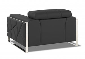 Homeroots Mod Charcoal Gray Leather And Chrome Deco Accent Chair Dark Grey  476500