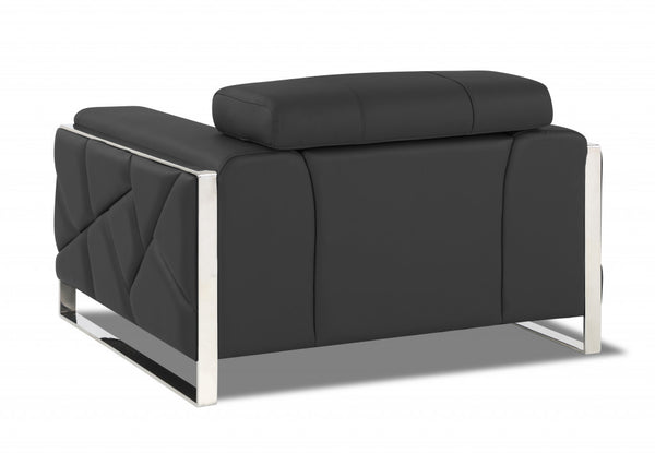 Homeroots Mod Charcoal Gray Leather And Chrome Deco Accent Chair Dark Grey  476500