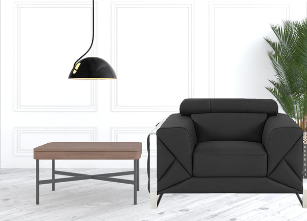 Homeroots Mod Charcoal Gray Leather And Chrome Deco Accent Chair Dark Grey  476500