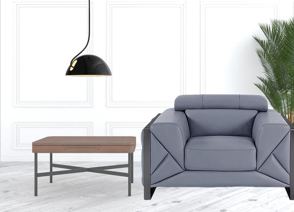 Homeroots Mod Slate Blue Leather And Chrome Deco Accent Chair Light Grey  476501