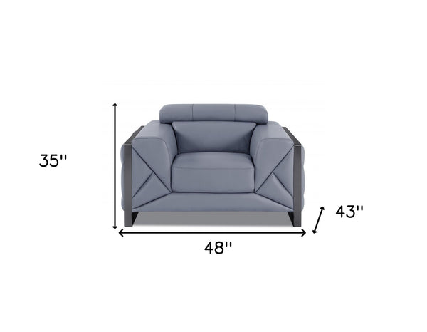 Homeroots Mod Slate Blue Leather And Chrome Deco Accent Chair Light Grey  476501