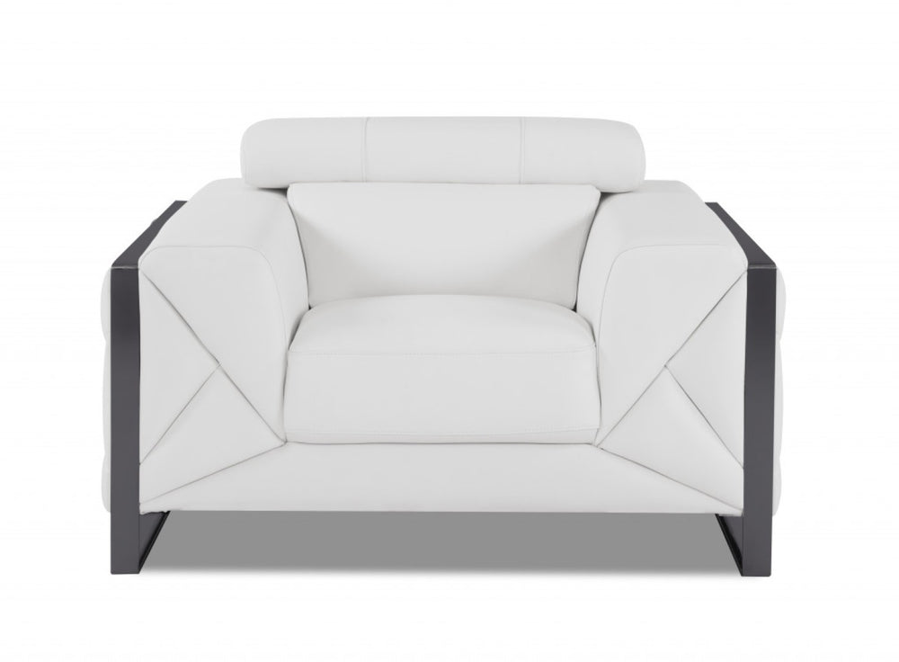 HomeRoots 48" Italian Leather Club Chair with Chrome Accents - Sleek Comfort for Modern Living Spaces WHITE 476502