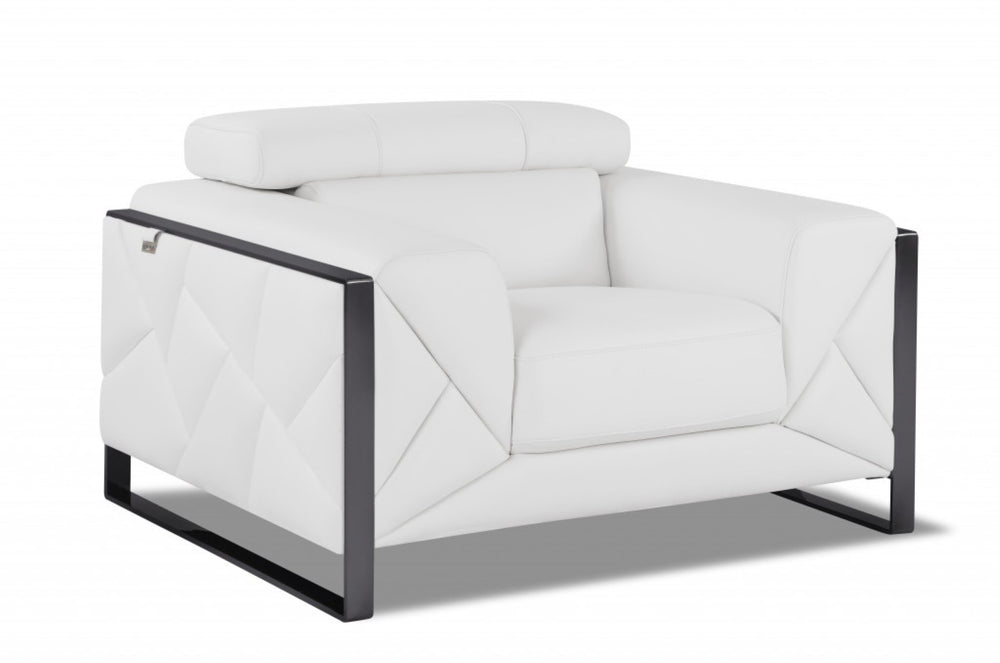 HomeRoots 48" Italian Leather Club Chair with Chrome Accents - Sleek Comfort for Modern Living Spaces WHITE 476502