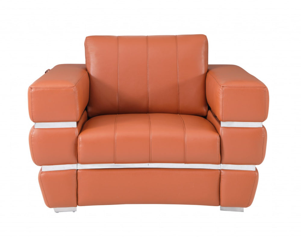 HomeRoots 48" Italian Leather Arm Chair - Modern Design with Silver Legs, Comfortable Seating for Any Space CAMEL 476503