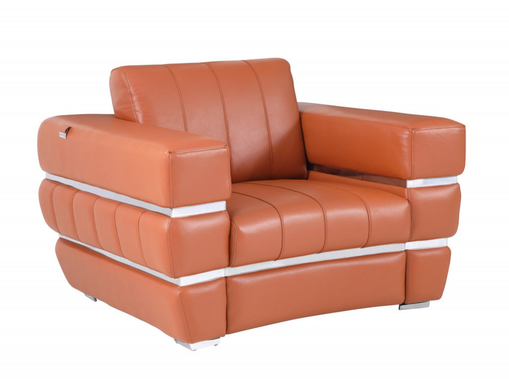 HomeRoots 48" Italian Leather Arm Chair - Modern Design with Silver Legs, Comfortable Seating for Any Space CAMEL 476503