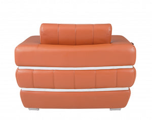 Homeroots Terra Cotta Stripe Top Grade Italian Leather Chair Camel  476503