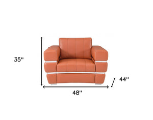 Homeroots Terra Cotta Stripe Top Grade Italian Leather Chair Camel  476503