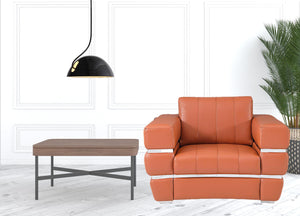 Homeroots Terra Cotta Stripe Top Grade Italian Leather Chair Camel  476503