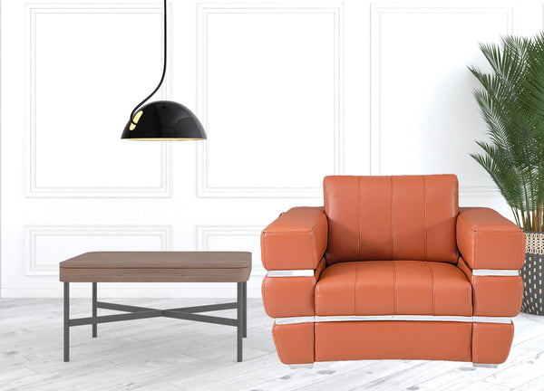 Homeroots Terra Cotta Stripe Top Grade Italian Leather Chair Camel  476503