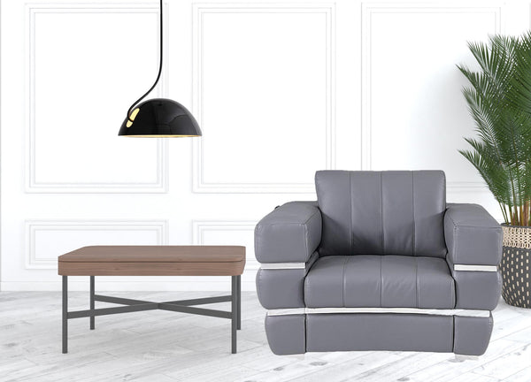 Homeroots Charcoal Gray Stripe Top Grade Italian Leather Chair Dark Grey  476504