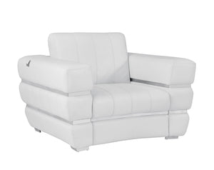 Homeroots Winter White Stripe Top Grade Italian Leather Chair White  476505