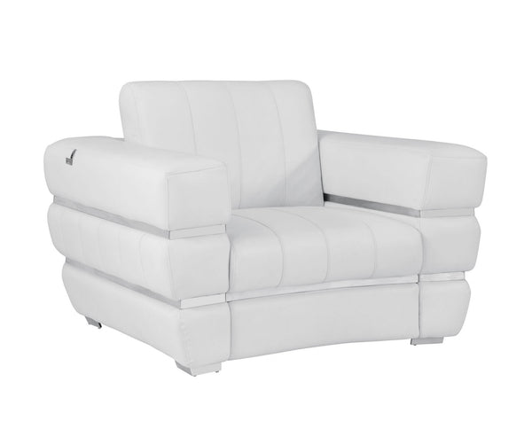Homeroots Winter White Stripe Top Grade Italian Leather Chair White  476505