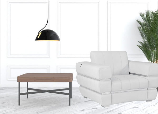 Homeroots Winter White Stripe Top Grade Italian Leather Chair White  476505