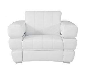Homeroots Winter White Stripe Top Grade Italian Leather Chair White  476505
