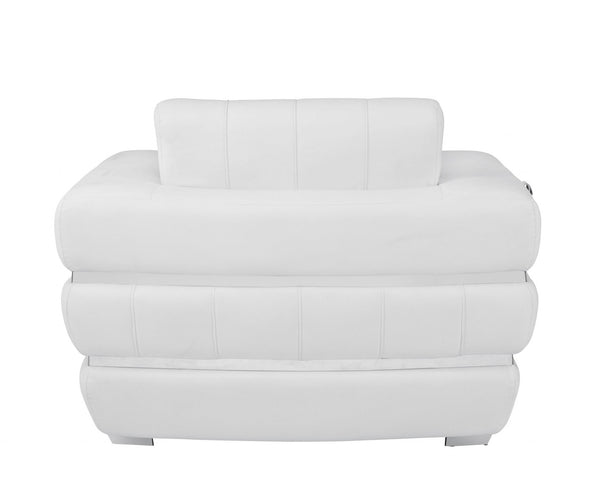 Homeroots Winter White Stripe Top Grade Italian Leather Chair White  476505
