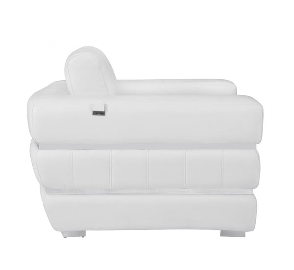 Homeroots Winter White Stripe Top Grade Italian Leather Chair White  476505