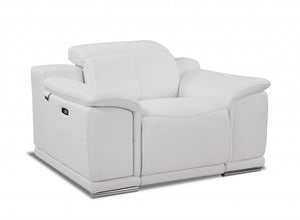 Homeroots Mod Winter White Italian Leather Recliner Chair White  476509