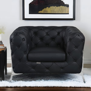 Homeroots 45" Black And Silver Italian Leather Tufted Chesterfield Chair Black  476510