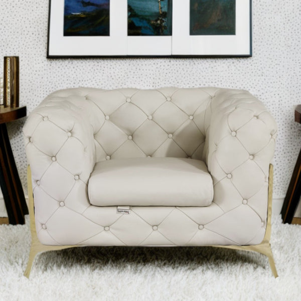 HomeRoots 45" Italian Leather Tufted Chesterfield Chair - Timeless Elegance for Living Rooms & Studies Beige 476512