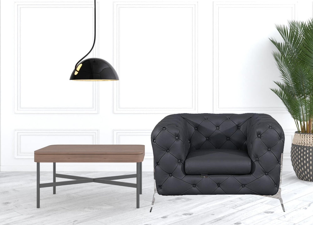 HomeRoots 45" Italian Leather Tufted Chesterfield Chair - Timeless Elegance for Living Rooms & Studies Dark Gray 476513