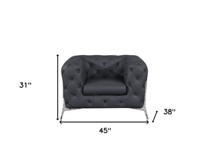 Homeroots Glam Gray And Chrome Tufted Leather Armchair Dark Grey  476513