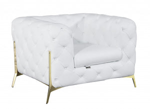Homeroots Glam White And Gold Tufted Leather Armchair White  476514