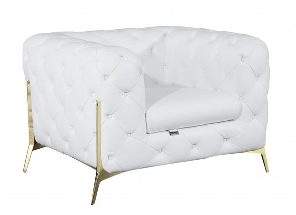 Homeroots Glam White And Gold Tufted Leather Armchair White  476514