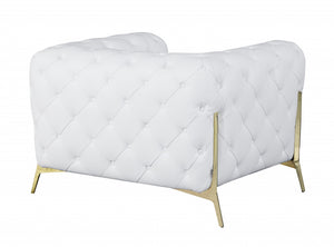 Homeroots Glam White And Gold Tufted Leather Armchair White  476514