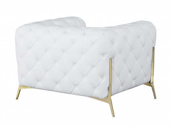 Homeroots Glam White And Gold Tufted Leather Armchair White  476514