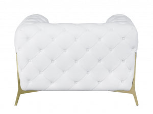 Homeroots Glam White And Gold Tufted Leather Armchair White  476514