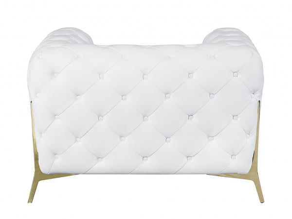 Homeroots Glam White And Gold Tufted Leather Armchair White  476514