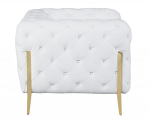 Homeroots Glam White And Gold Tufted Leather Armchair White  476514