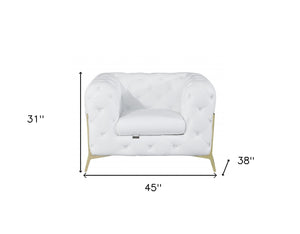 Homeroots Glam White And Gold Tufted Leather Armchair White  476514