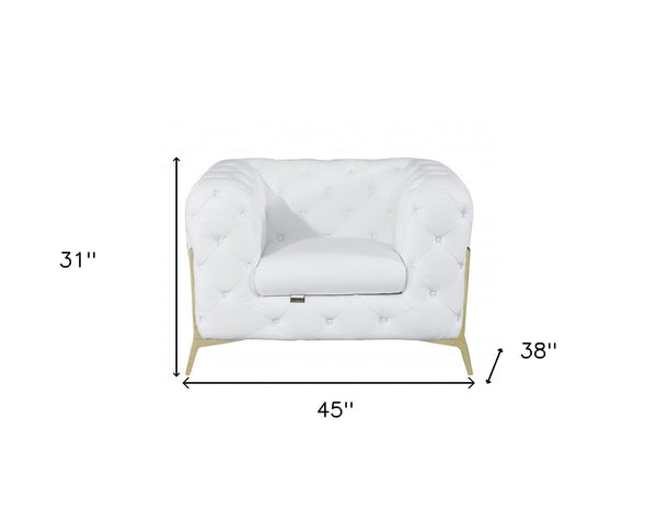 Homeroots Glam White And Gold Tufted Leather Armchair White  476514