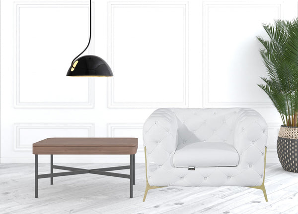 Homeroots Glam White And Gold Tufted Leather Armchair White  476514