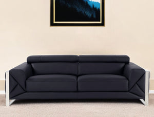 Homeroots 89" Black Italian Leather Sofa With Silver Legs Black  476515