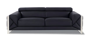 Homeroots 89" Black Italian Leather Sofa With Silver Legs Black  476515