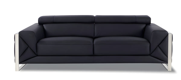 Homeroots 89" Black Italian Leather Sofa With Silver Legs Black  476515
