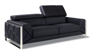 Homeroots 89" Black Italian Leather Sofa With Silver Legs Black  476515