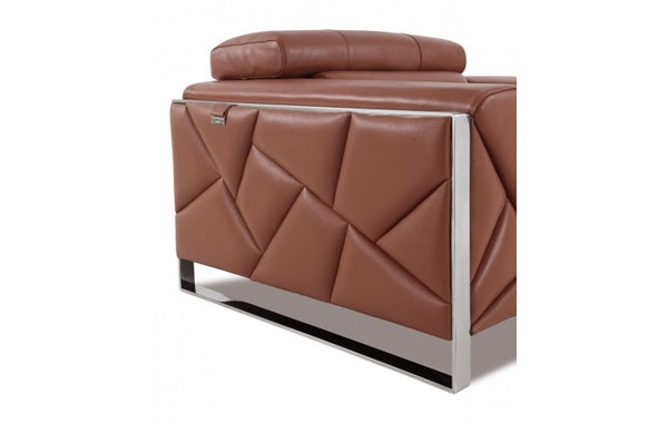 Homeroots 89" Camel Italian Leather Sofa With Silver Legs Camel  476516