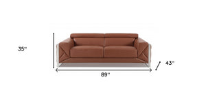 Homeroots 89" Camel Italian Leather Sofa With Silver Legs Camel  476516