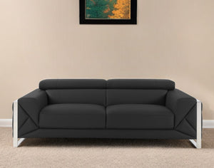 Homeroots 89" Dark Gray Italian Leather Sofa With Silver Legs Dark Grey  476517